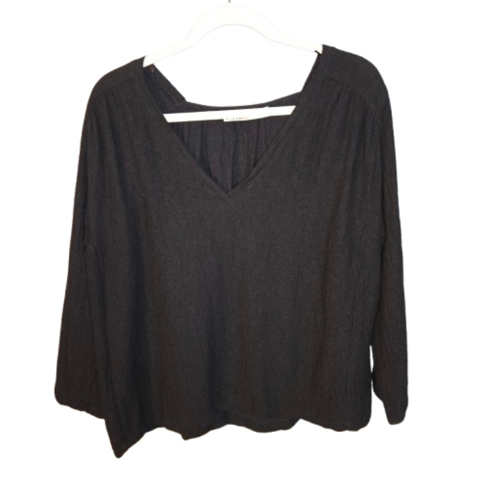 Zara Black Wool Blend V Neck Blouse